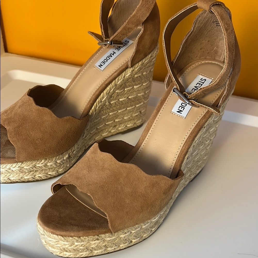 Steve Madden Womens Tan Suede Susana Ankle Straps Wedge Sandals Espadrilles 10M - Picture 3 of 17